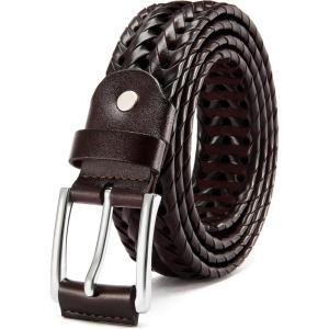imageCHAOREN Mens Braided Leather Belt Casual Woven Leather Belt for Men 35mm Width for Dress Jeans GolfDark Brown