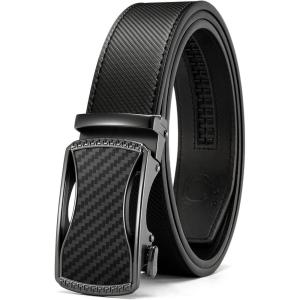 imageCHAOREN Mens Belt Leather Ratchet Belt  Customizable Fit Effortless Style 35mmCurved Carbon FiberBlack