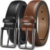 imageCHAOREN Leather Dress Belt Men 2 Pack  1 38quot Mens Belts for Work Business Casual JeansBlackCognac