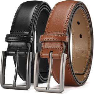 imageCHAOREN Leather Dress Belt Men 2 Pack  1 38quot Mens Belts for Work Business Casual JeansBlackTan