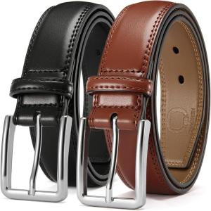 imageCHAOREN Leather Dress Belt Men 2 Pack  1 38quot Mens Belts for Work Business Casual JeansClassic BlackBrown
