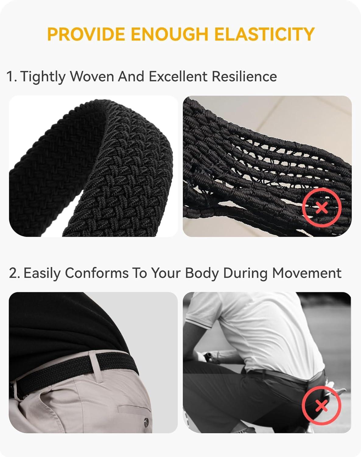 imageCHAOREN Mens Stretch Belt  1 38quot Elastic Braided Golf Belt for Men  Stretchy Web Fit Summer Casual JeansWhite