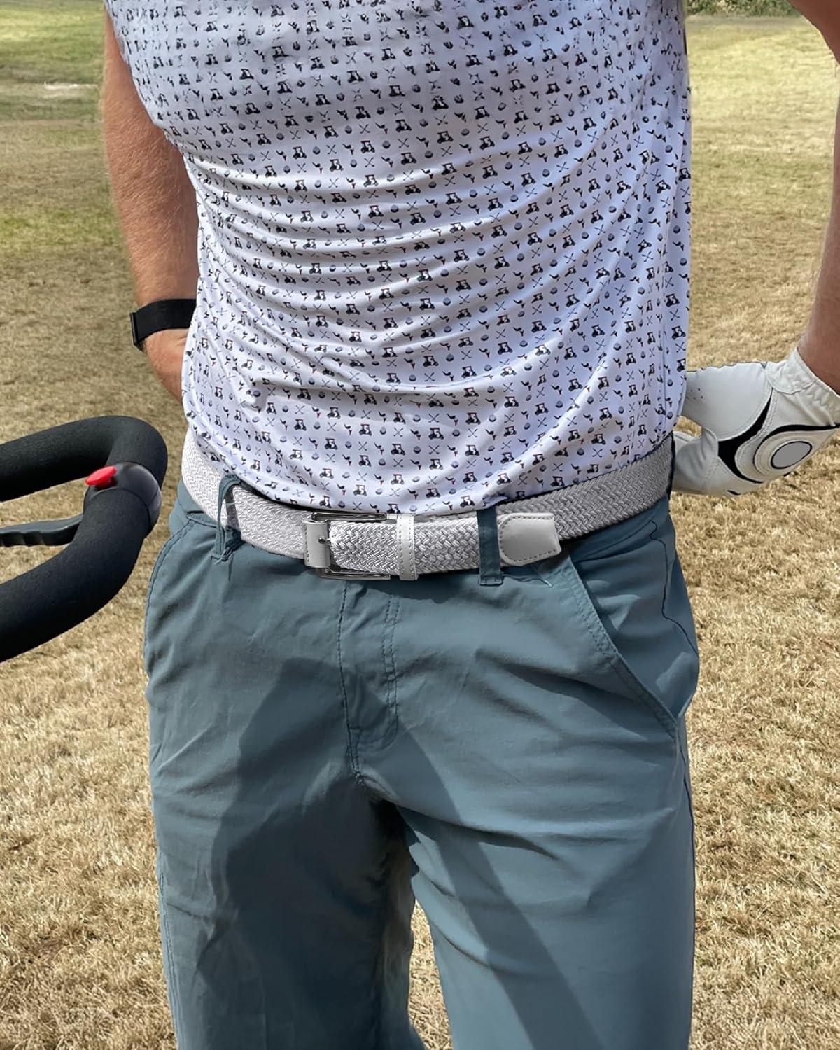 imageCHAOREN Mens Stretch Belt  1 38quot Elastic Braided Golf Belt for Men  Stretchy Web Fit Summer Casual JeansWhite