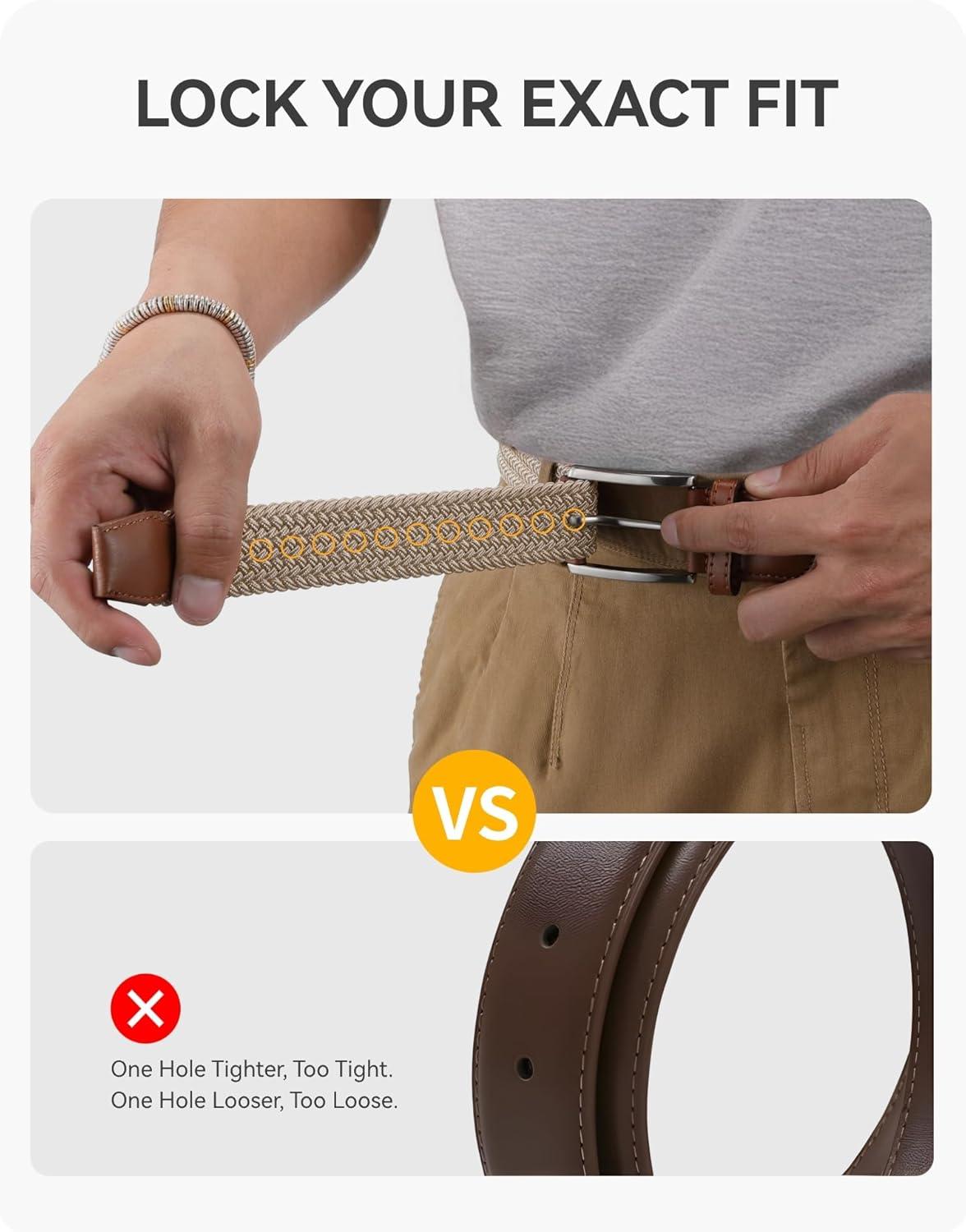 imageCHAOREN Mens Stretch Belt  1 38quot Elastic Braided Golf Belt for Men  Stretchy Web Fit Summer Casual JeansWhite