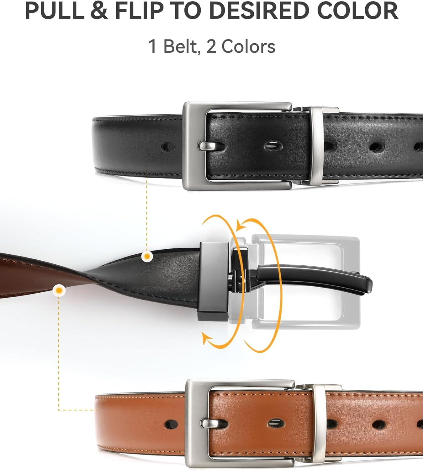 imageCHAOREN Reversible Belt Men 1 Piece  125quot Leather Dress Belt  Trim to Fit for Elegant StyleBright SliverblackBrown