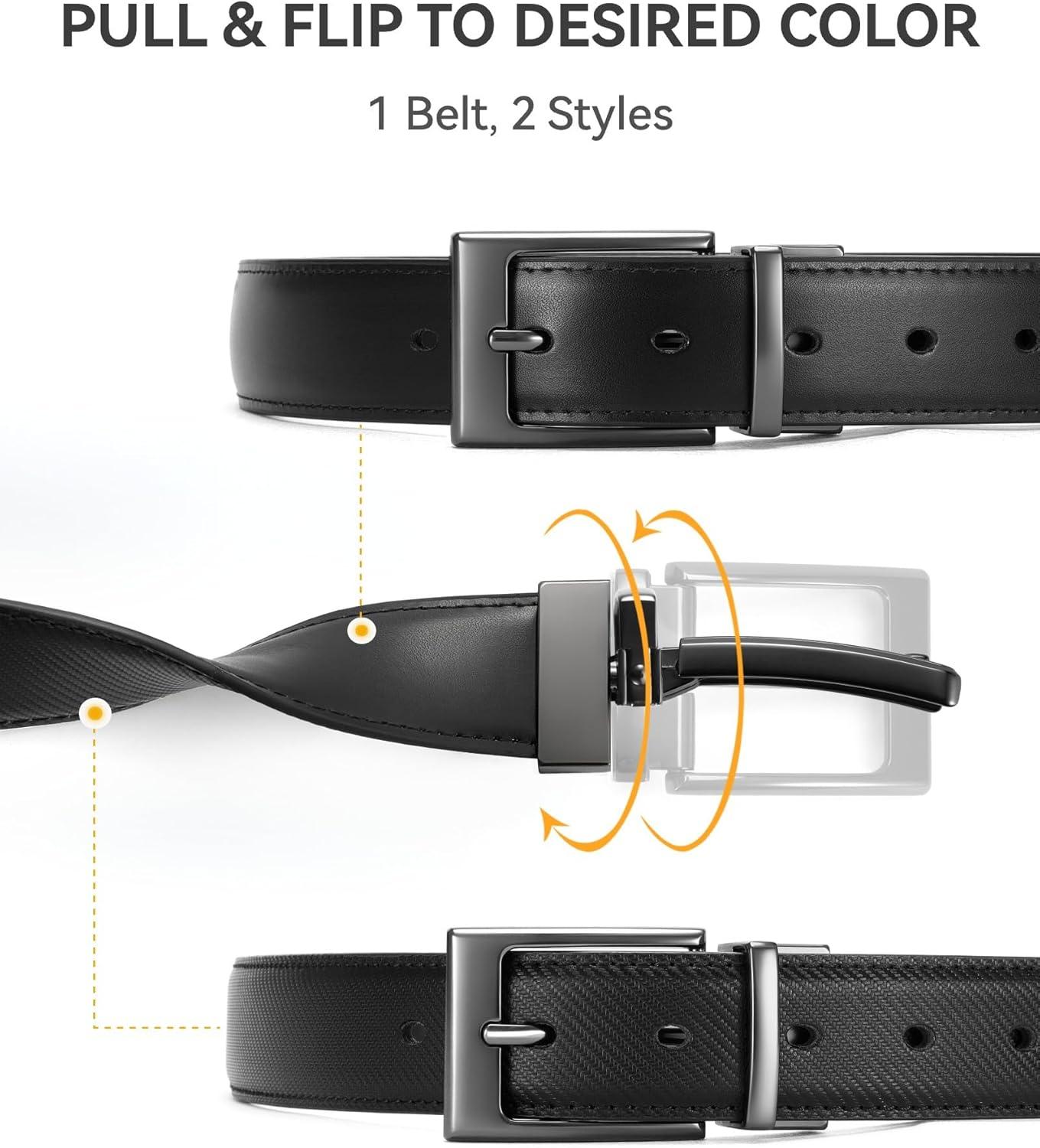 imageCHAOREN Reversible Belt Men 1 Piece  125quot Leather Dress Belt  Trim to Fit for Elegant StyleClassic BlackTwill Black