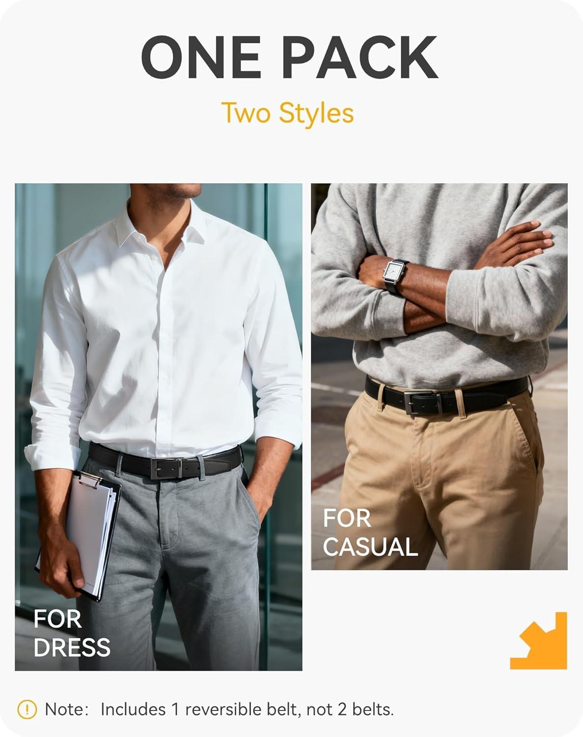 imageCHAOREN Reversible Belt Men 1 Piece  125quot Leather Dress Belt  Trim to Fit for Elegant StyleClassic BlackTwill Black