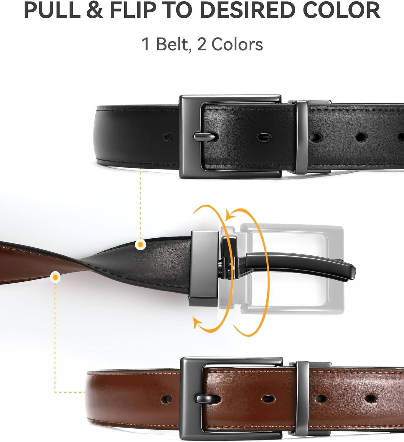 imageCHAOREN Reversible Belt Men 1 Piece  125quot Leather Dress Belt  Trim to Fit for Elegant StyleCognacBlack