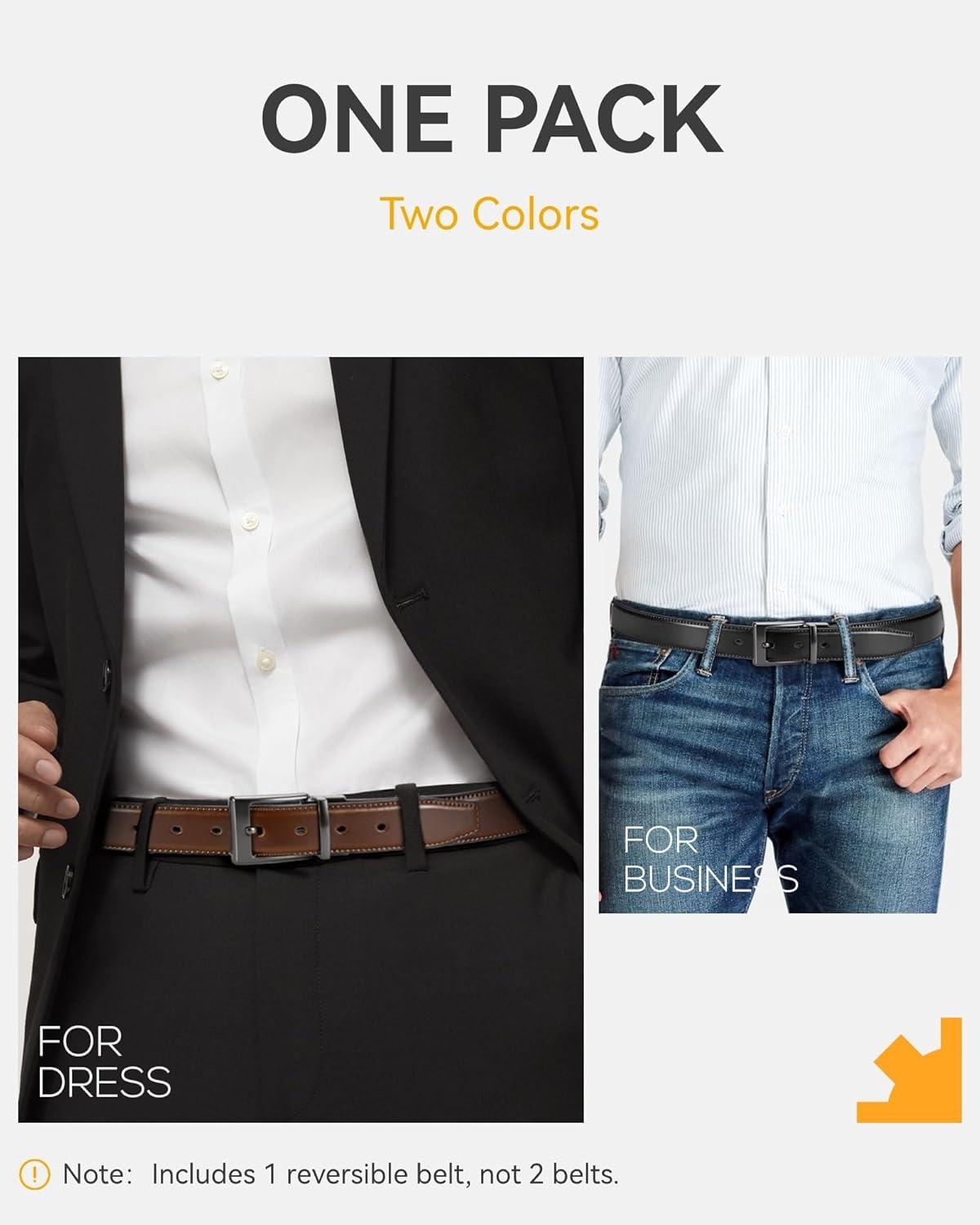 imageCHAOREN Reversible Belt Men 1 Piece  125quot Leather Dress Belt  Trim to Fit for Elegant StyleCognacBlack