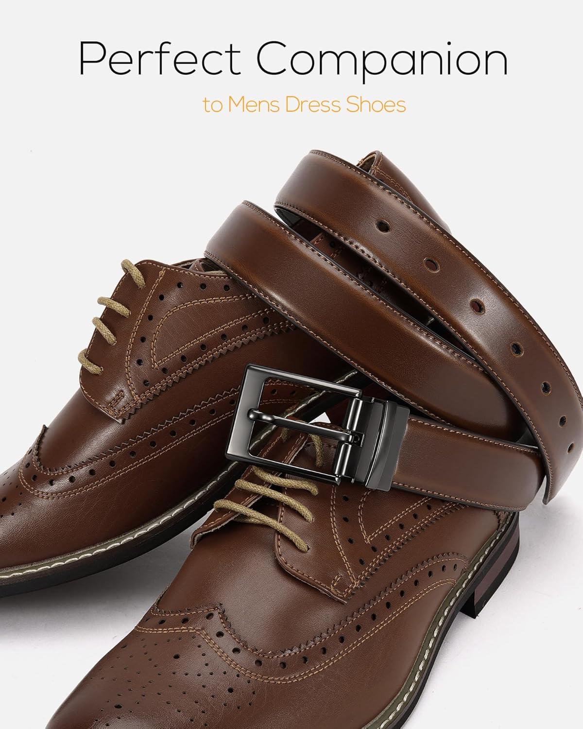 imageCHAOREN Reversible Belt Men 1 Piece  125quot Leather Dress Belt  Trim to Fit for Elegant StyleCognacBlack