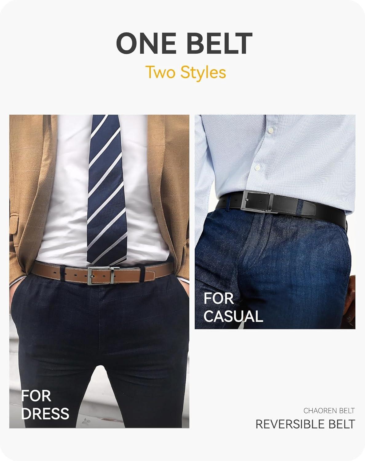 imageCHAOREN Reversible Belt Men 1 Piece  125quot Leather Dress Belt  Trim to Fit for Elegant StyleCognacBlack Width 35mm