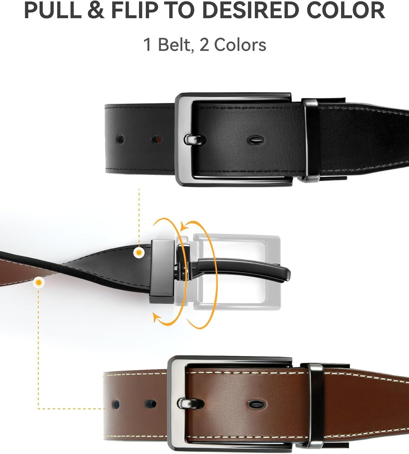 imageCHAOREN Reversible Belt Men 1 Piece  125quot Leather Dress Belt  Trim to Fit for Elegant StyleCognacBlack Width 35mm