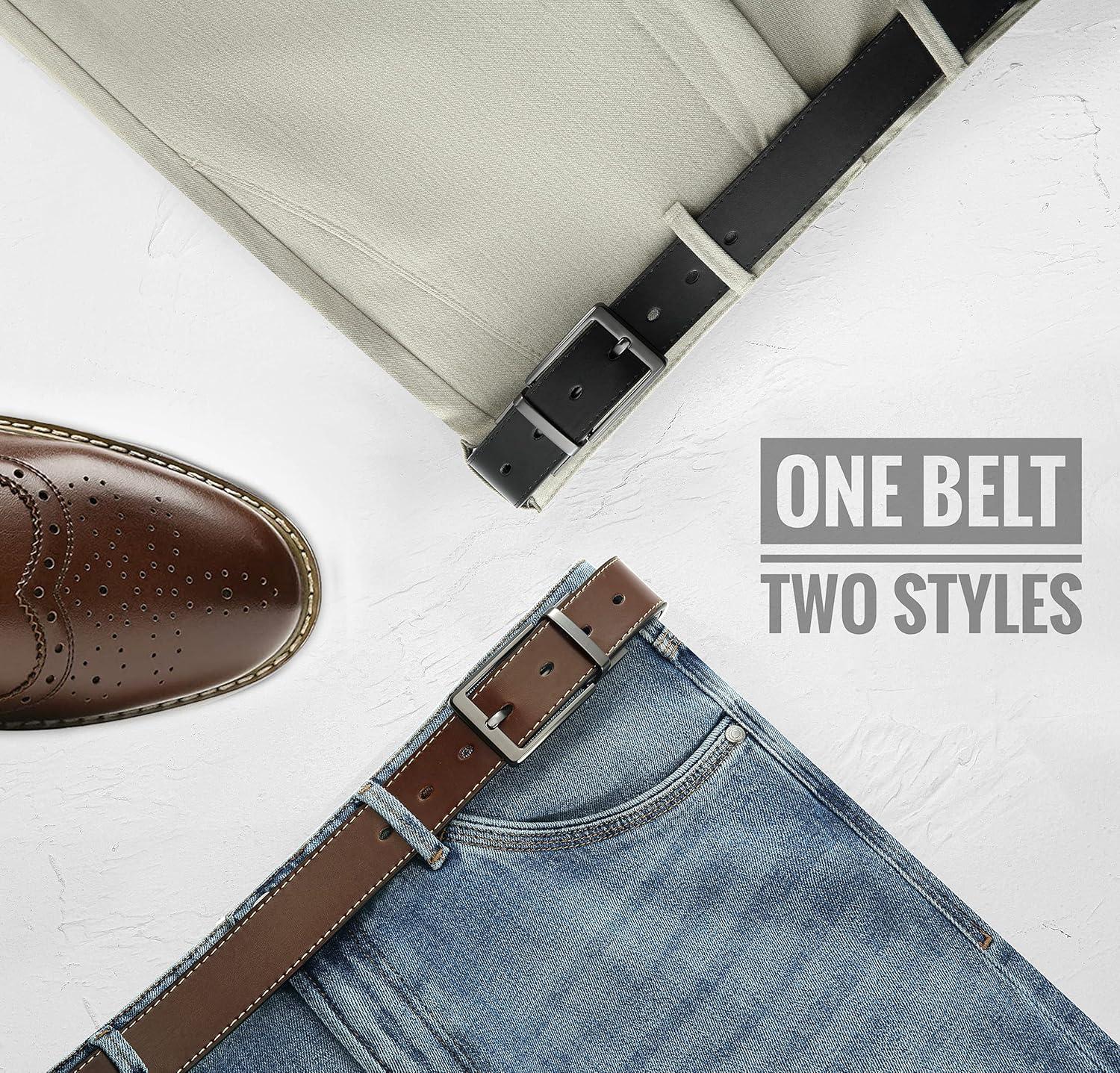 imageCHAOREN Reversible Belt Men 1 Piece  125quot Leather Dress Belt  Trim to Fit for Elegant StyleCognacBlack Width 35mm