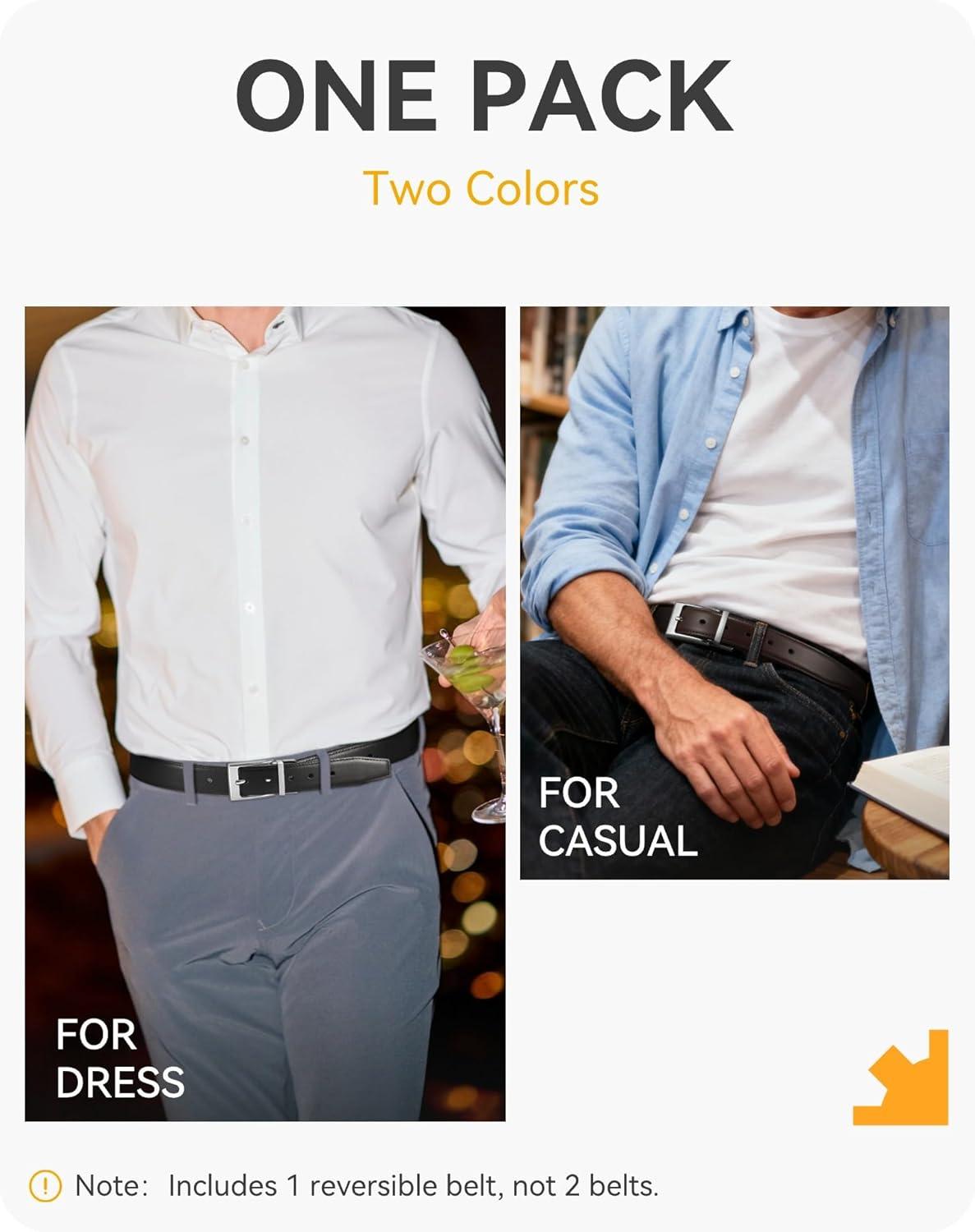 imageCHAOREN Reversible Belt Men 1 Piece  125quot Leather Dress Belt  Trim to Fit for Elegant StyleDark BrownBlack