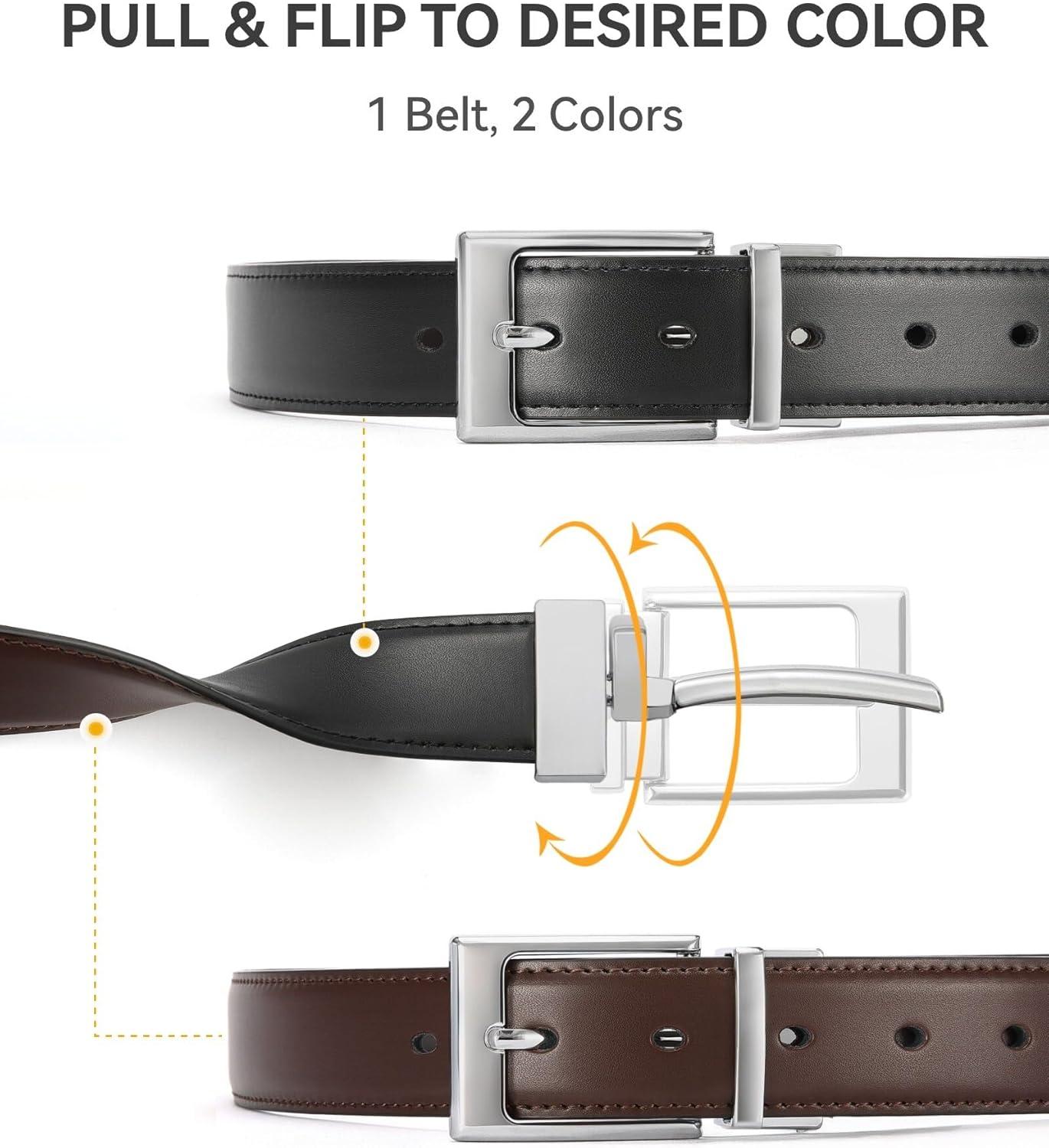 imageCHAOREN Reversible Belt Men 1 Piece  125quot Leather Dress Belt  Trim to Fit for Elegant StyleDark BrownBlack