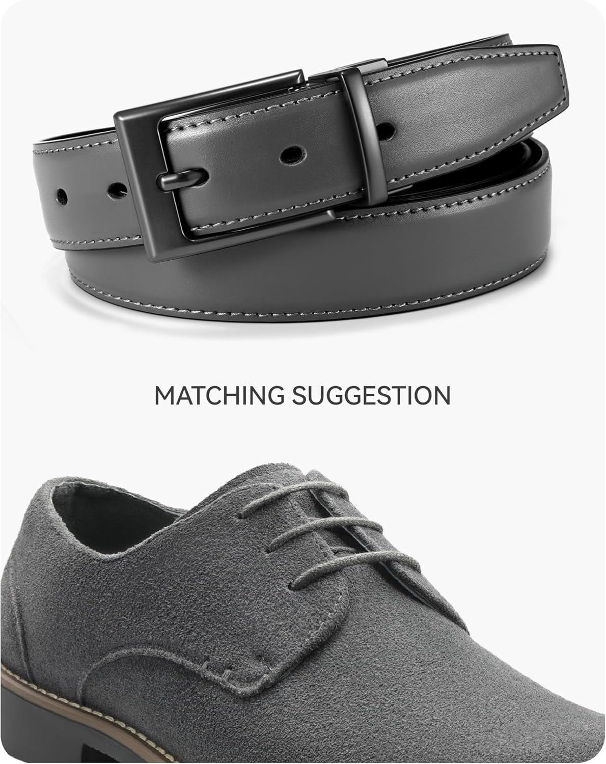 imageCHAOREN Reversible Belt Men 1 Piece  125quot Leather Dress Belt  Trim to Fit for Elegant StyleGreyBlack