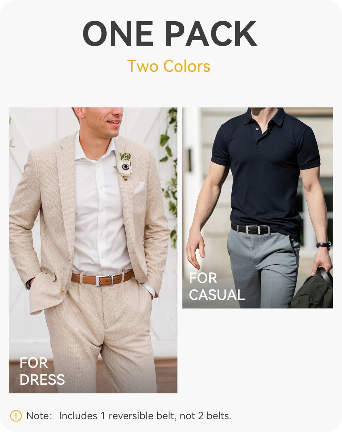 imageCHAOREN Reversible Belt Men 1 Piece  125quot Leather Dress Belt  Trim to Fit for Elegant StyleLight BrownBlack