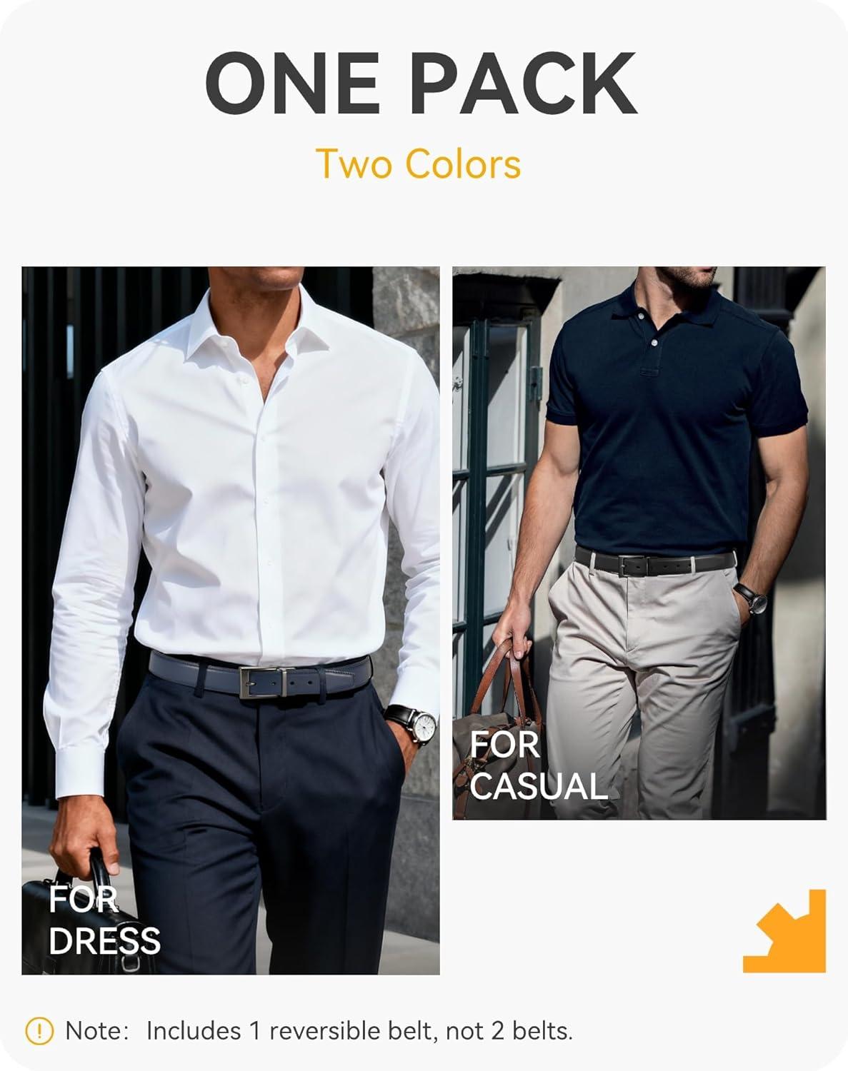 imageCHAOREN Reversible Belt Men 1 Piece  125quot Leather Dress Belt  Trim to Fit for Elegant StyleNavyBlack