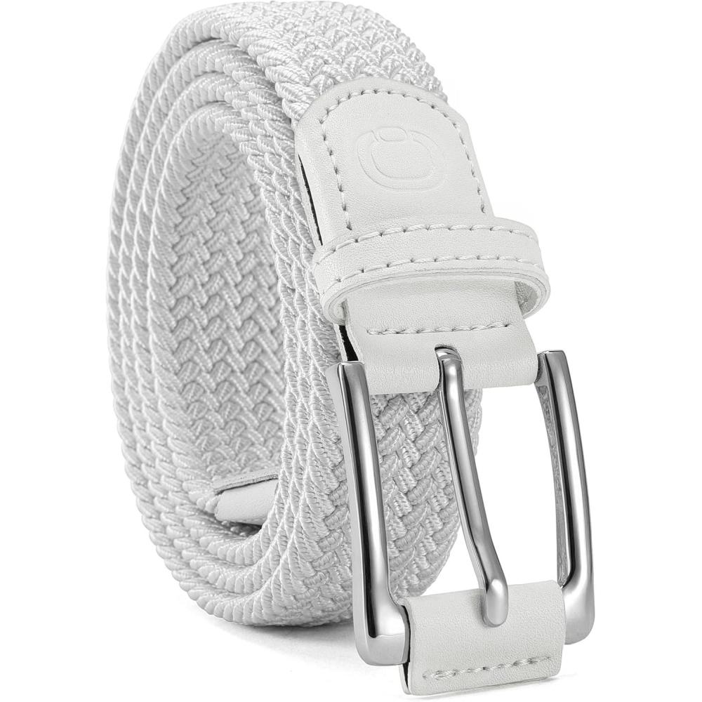 imageCHAOREN Mens Stretch Belt  1 38quot Elastic Braided Golf Belt for Men  Stretchy Web Fit Summer Casual JeansWhite