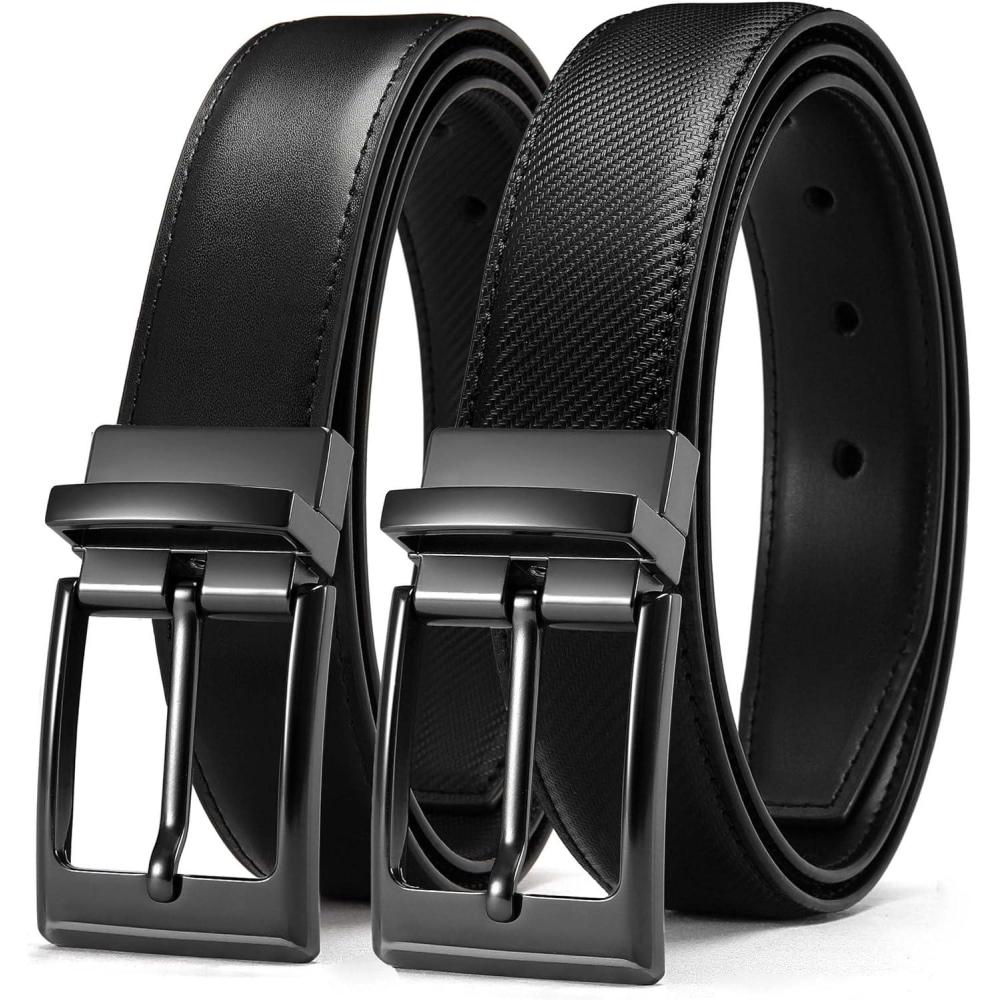 imageCHAOREN Reversible Belt Men 1 Piece  125quot Leather Dress Belt  Trim to Fit for Elegant StyleClassic BlackTwill Black