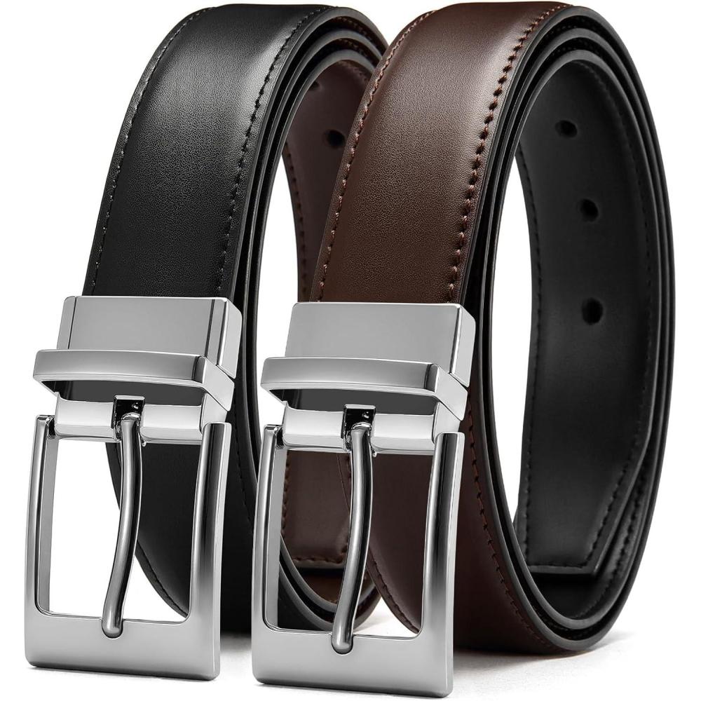 imageCHAOREN Reversible Belt Men 1 Piece  125quot Leather Dress Belt  Trim to Fit for Elegant StyleDark BrownBlack