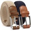 imageCHAOREN Stretch Belt Men 2 Pack  1 38quot Braided Golf Belts For Men  Casual Elastic For Pants and Jeans2 Pack  Navy Blue  Beige
