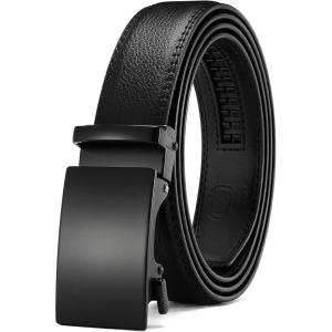 imageCHAOREN Ratchet Boys Belt Kid Dress Belt with Click Buckle Adjustable Leather Belt for School Uniform and Formal PantsBlack