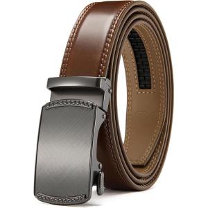 imageCHAOREN Ratchet Boys Belt Kid Dress Belt with Click Buckle Adjustable Leather Belt for School Uniform and Formal PantsBrown