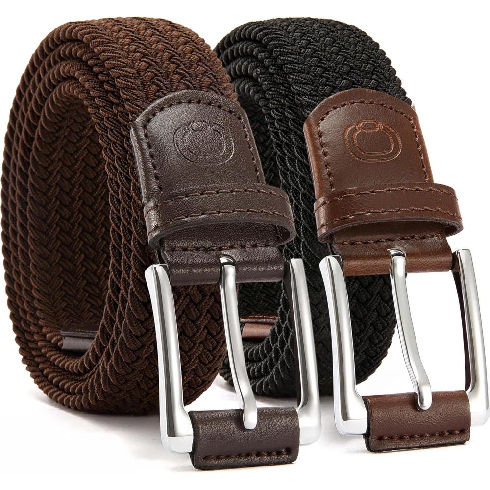 imageCHAOREN Stretch Belt Men 2 Pack  1 38quot Braided Golf Belts For Men  Casual Elastic For Pants and Jeans2 Pack  Black  Deep Brown