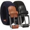 imageCHAOREN Stretch Belt Men 2 Pack  1 38quot Braided Golf Belts For Men  Casual Elastic For Pants and Jeans2 Pack  Black  Navy Blue