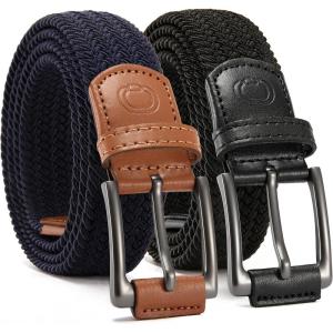 imageCHAOREN Stretch Belt Men 2 Pack  1 38quot Braided Golf Belts For Men  Casual Elastic For Pants and Jeans2 Pack  Black  Navy Blue
