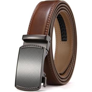 image:imageCHAOREN Mens Dress Belt  Mens Ratchet Belt Leather for Dress Pant  Micro Adjustable Belts Fit EverywhereCharcoal Depiction  Cognac