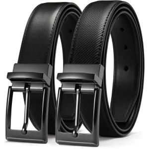 image:imageCHAOREN Reversible Belt Men 1 Piece  125 Leather Dress Belt  Trim to Fit for Elegant StyleClassic BlackTwill Black