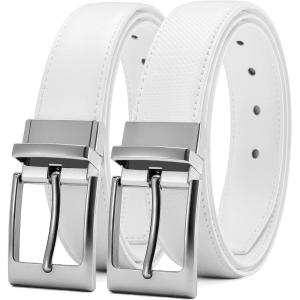 image:imageCHAOREN Reversible Belt Men 1 Piece  125 Leather Dress Belt  Trim to Fit for Elegant StyleClassic WhiteTwill White