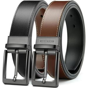 image:imageCHAOREN Reversible Belt Men 1 Piece  125 Leather Dress Belt  Trim to Fit for Elegant StyleCognacBlack Width 35mm