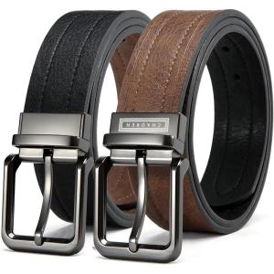 image:imageCHAOREN Mens Reversible Casual Belt  2in1 Brown Belt 1 12 Width for Jeans  Effortless Rotating Buckle