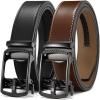 image:imageCHAOREN Mens Belt Leather Ratchet Belt 2 Pack  Customizable Fit Effortless Style 35mmHollow All BlackGun Brown