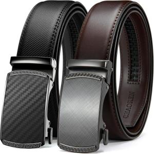 image:imageCHAOREN Mens Belt Leather Ratchet Belt 2 Pack  Customizable Fit Effortless Style 35mmBlack  Carbon FiberDark Brown