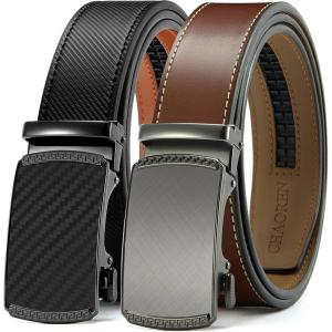 image:imageCHAOREN Mens Belt Leather Ratchet Belt 2 Pack  Customizable Fit Effortless Style 35mmImperial BlackCognac