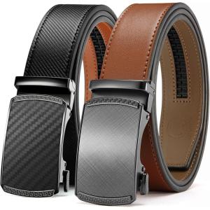 image:imageCHAOREN Mens Belt Leather Ratchet Belt 2 Pack  Customizable Fit Effortless Style 35mmImperial BlackTan
