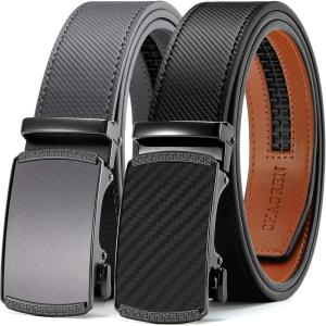 image:imageCHAOREN Mens Belt Leather Ratchet Belt 2 Pack  Customizable Fit Effortless Style 35mmImperial GreyBlack