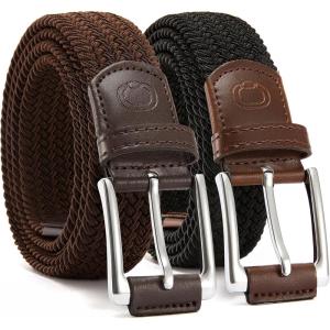 image:imageCHAOREN Stretch Belt Men 2 Pack  1 38 Braided Golf Belts For Men  Casual Elastic For Pants and JeansBlack  Deep Brown
