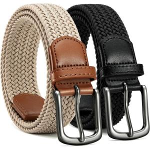 image:imageCHAOREN Stretch Belt Men 2 Pack  1 38 Braided Golf Belts For Men  Casual Elastic For Pants and JeansBlack  Khaki