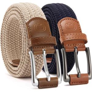 image:imageCHAOREN Stretch Belt Men 2 Pack  1 38 Braided Golf Belts For Men  Casual Elastic For Pants and JeansNavy Blue  Beige