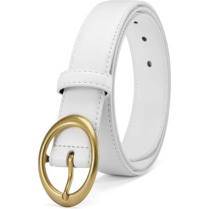 image:imageWomens Belt  CR Leather Belt Women Casual for Jeans Pants Dress  Belts with Gold Buckle for Women FashionWhite