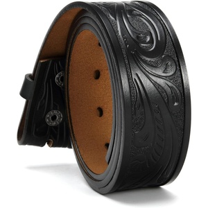 image:imageCHAOREN Western Belts for Men without Buckle  Cowboy Belt 15 Full Grain Leather Belt for Jeans  One Solid Piece LeatherFloral Black